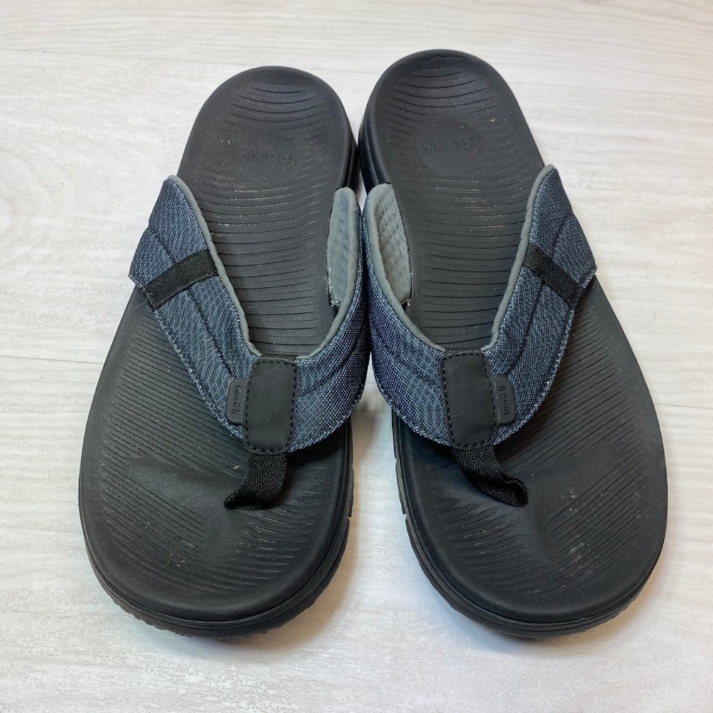 Sanuk Mens 11 Beer Cozy Stacker Flip Flop Sandals Navy Black Canvas Yoga Mat S/N